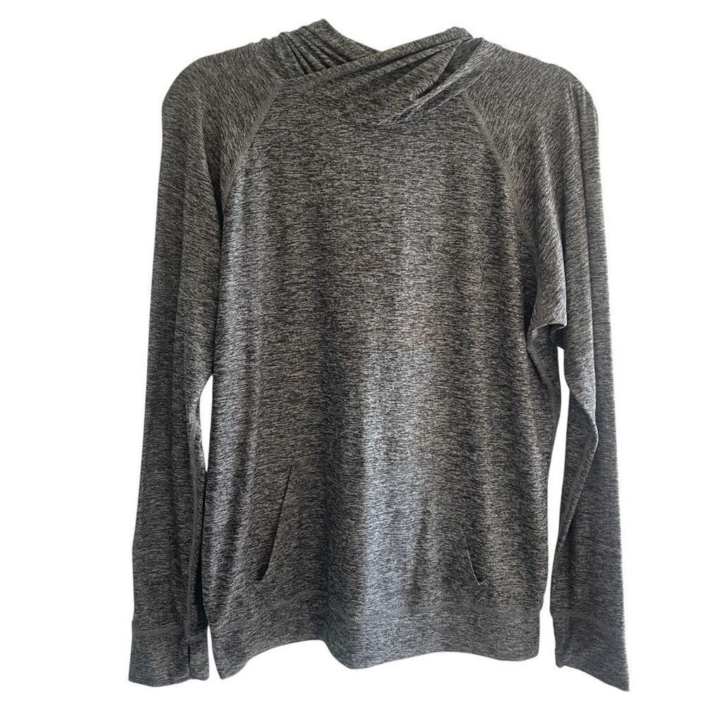 Beyond Yoga Heather Gray Hooded Pullover Top Women’s Size Medium Kangaroo Pocket